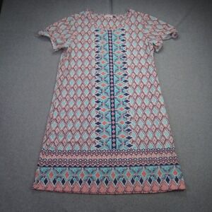 Cabana Life Dress Womens Large Blue Coral Geometric Beach Shift Pockets